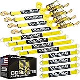 VULCAN Complete Axle Strap Tie Down Kit with Snap Hook Ratchet Straps - Classic Yellow - Includes (4) 22 Inch Axle Straps, (4) 36 Inch Axle Straps, and (4) 8' Snap Hook Ratchet Straps