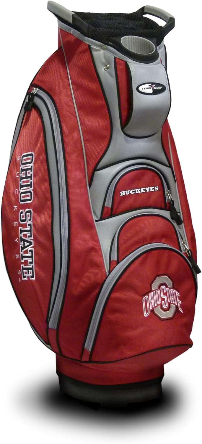 Team Golf NCAA Ohio State Buckeyes Victory Golf Cart Bag, 10-way Top with Integrated Dual Handle & External Putter Well, Cooler Pocket, Padded Strap, Umbrella Holder & Removable Rain Hood : Sports & Outdoors