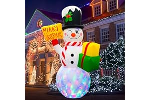 DDSNTY 6 FT Christmas Inflatable Snowman with Colorful Rotating LED Lights Outdoor Yard Decorations, Blow up Snowman with Gift Boxes Xmas Decor for Garden Lawn Porch Holiday Party