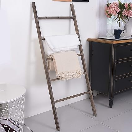 Rhf 48 Blanket Ladder Decorative Ladder Shelf Leaning Shelf Decorative Ladder For Bathroom Ladder Shelf Stand Rustic Farmhouse Wood Ladder Ladder Shelves Brown No Assembly Required 4 Ft Brown Buy Online At
