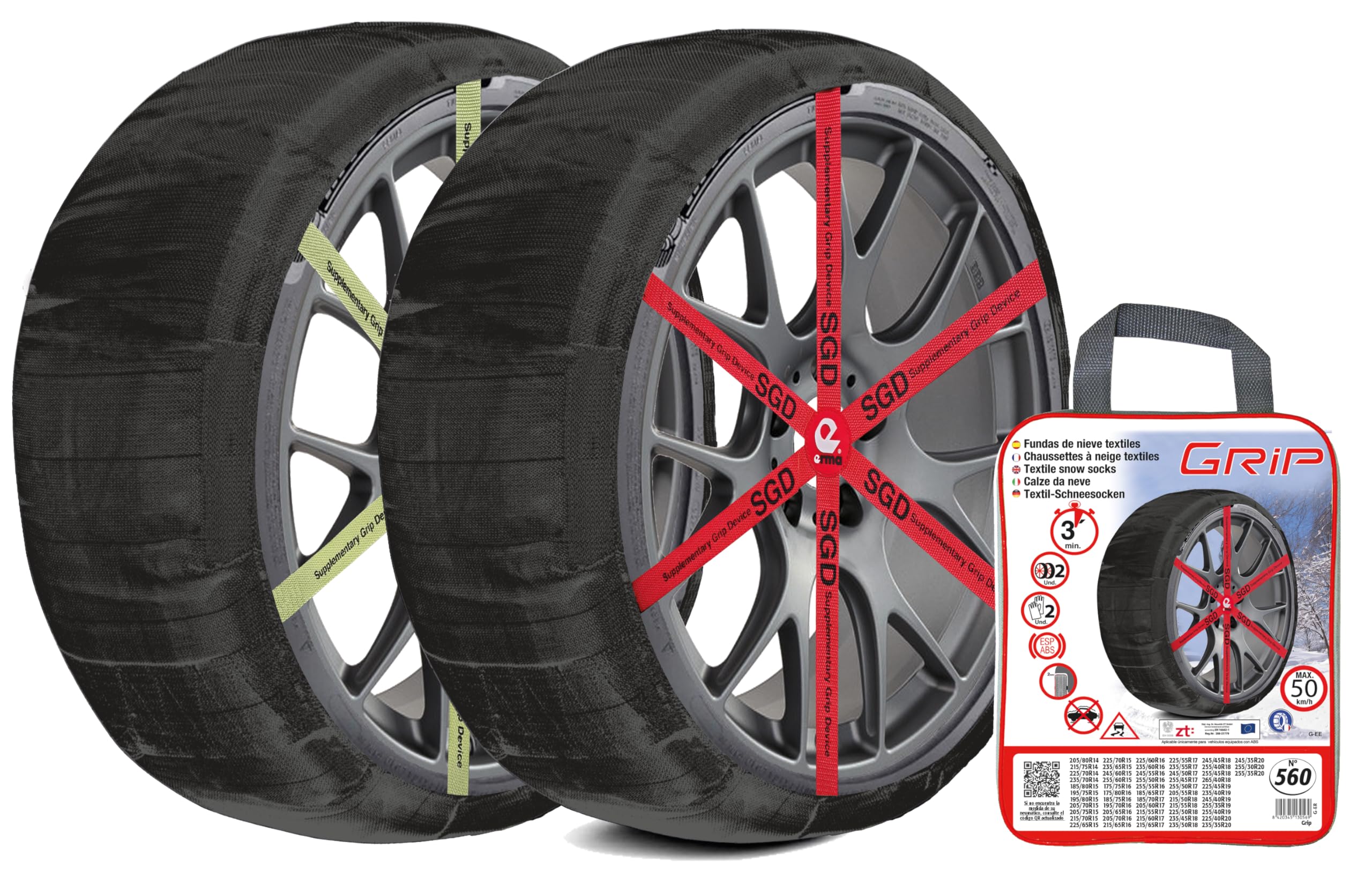 RD9 - Grip - Textile Snow Chains, Size No. 560, Set of 2, Gloves Included