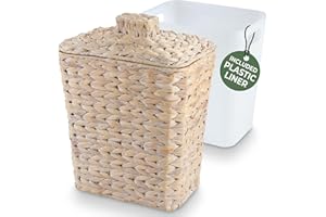 84ECO Wicker Trash Can with Lid and Liner - Rattan Trash Can for Bathroom - Decorative Wicker Waste Basket for Bedroom, Kitch