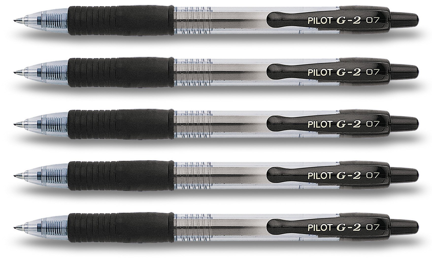 Pilot G2 07 Retractable Gel Rollerball Pen 0.7mm Tip 0.38mm Line Refillable BL-G2-7 Ink Color Black (Set of 5) - Supplied Loose