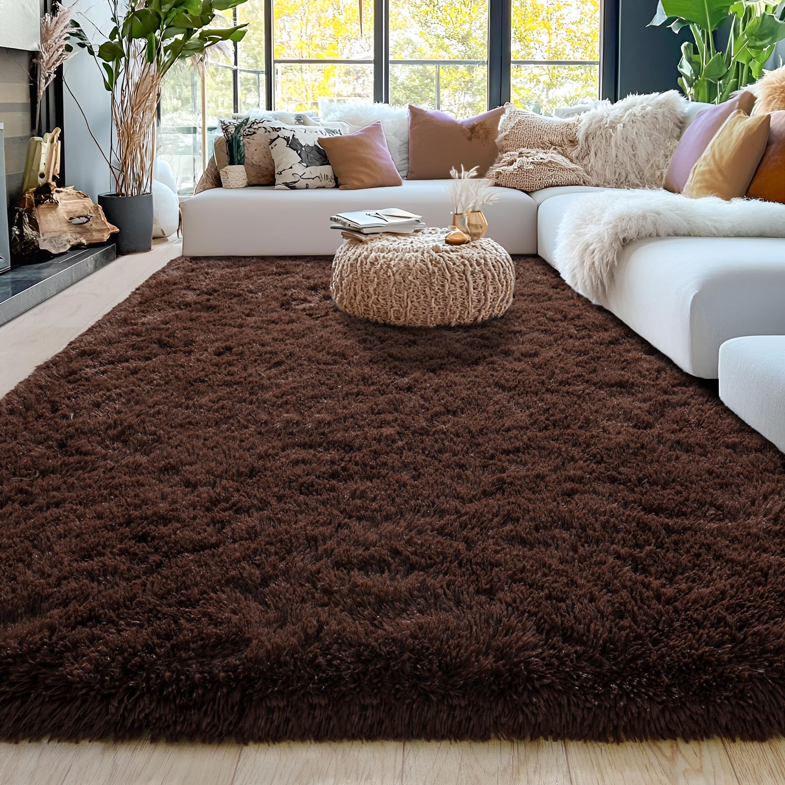 Photo 1 of Ultra Soft Rugs for Living Room Bedroom, 5x7 Area Rugs for Living Room, Modern Shaggy Carpets Fuzzy Rug for Boys Girls Dorm Nursery Home Decor Aesthetic, Upgrade Non-Slip Durable, Brown
