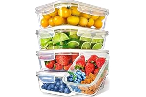 PrepNaturals 5 Pack 36 Oz Glass Meal Prep Containers - Dishwasher Microwave Freezer Oven Safe - Glass Storage Containers with Lids (Multi-Compartment)