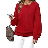 VALOLIA Womens Pullover Sweaters 2025 Long Sleeve Crewneck Casual Loose Pleated Knit Tops