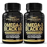 FREZZOR Omega 3 Black for Joint Care & Comfort - New Zealand Green Lipped Mussel Oil Capsules; 53x Higher Potency with UAF1000+ Super Antioxidant, No Fishy Aftertaste, 60 Count (Pack of 2)
