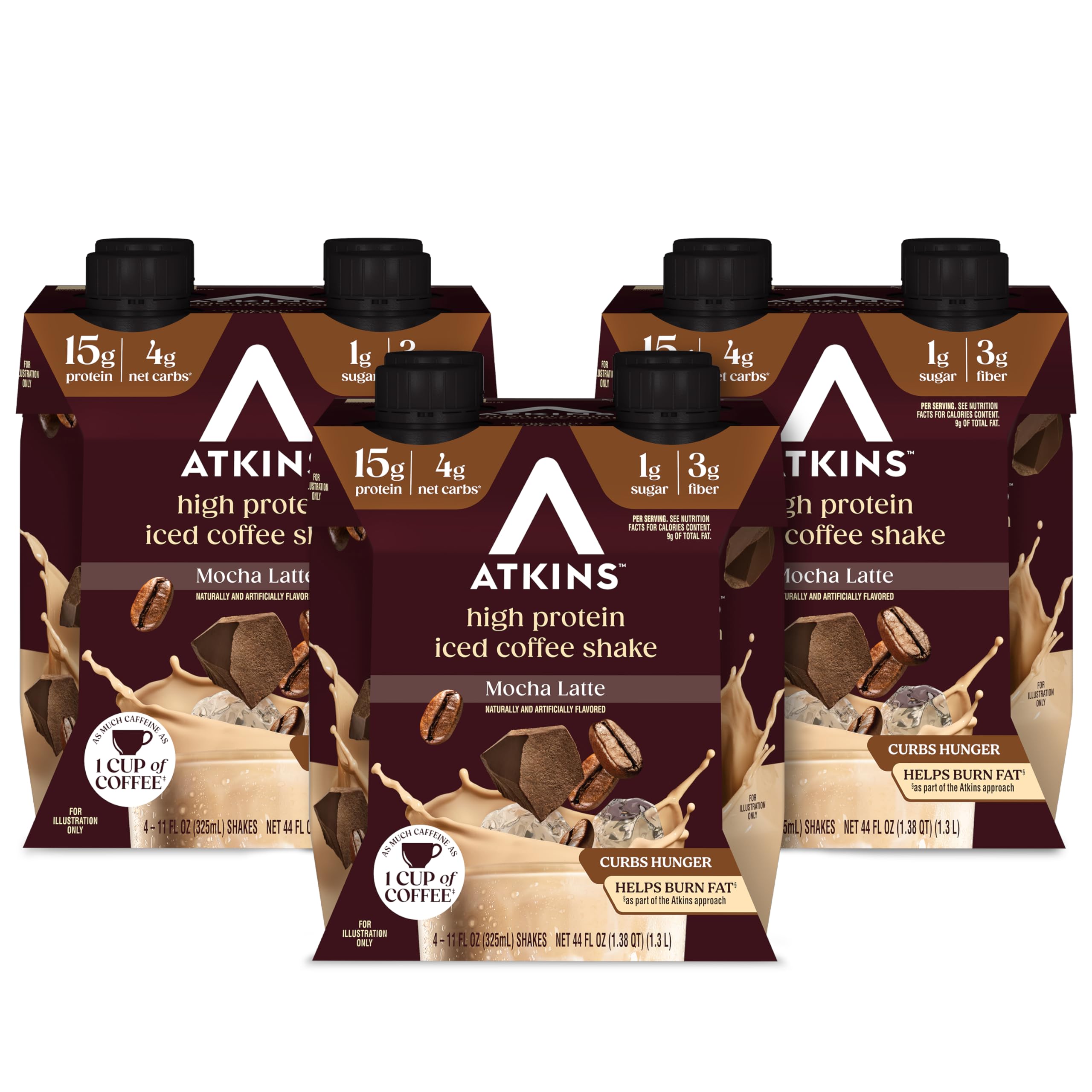 Atkins Mocha Latte Iced Coffee Flavored High Protein Shake, 12 Count