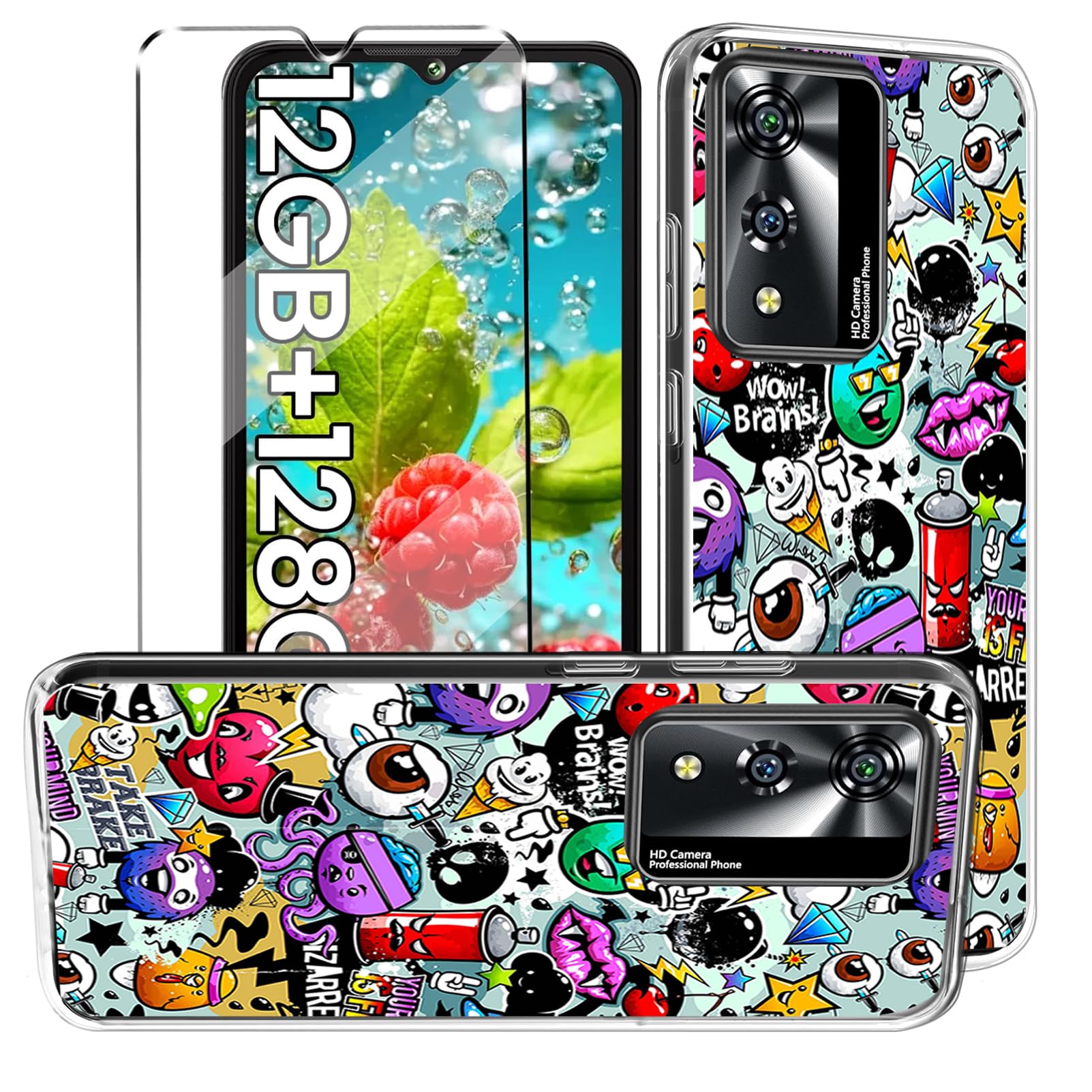 HuiYouMY 2-in-1 Case Compatible with CUBOT A10 Cover with 1 Pack Tempered Glass Screen Protector for CUBOT A10, Slim Fit Soft TPU Shockproof Anti-Scratch Phone Case Cover - XS40