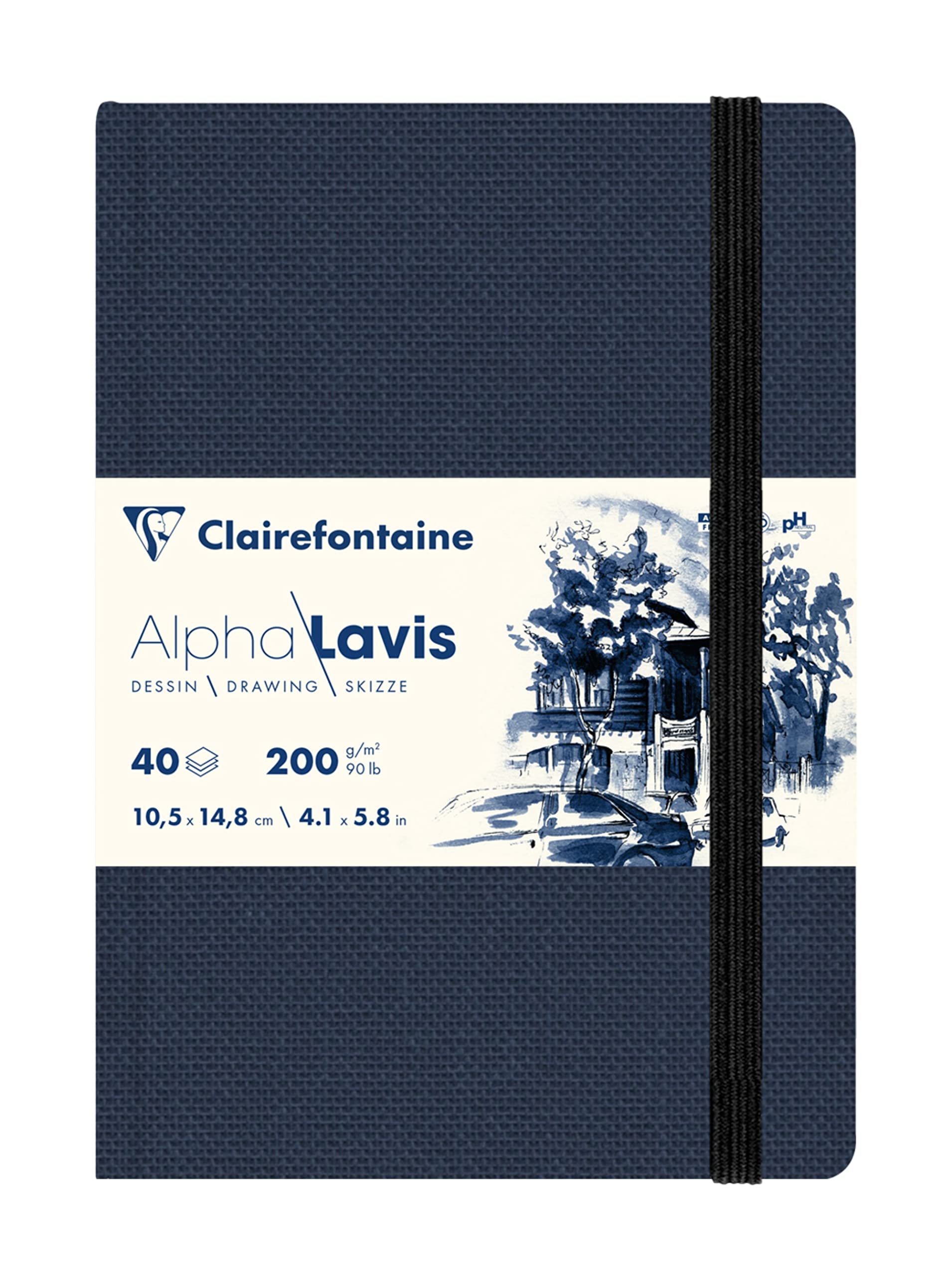 Clairefontaine 975960C - Alpha Lavis Sewn Notebook - 40 Sheets of Smooth White Alpha Lavis Drawing Paper A6 14.8x10.5 cm 200g - Ideal for graphic arts