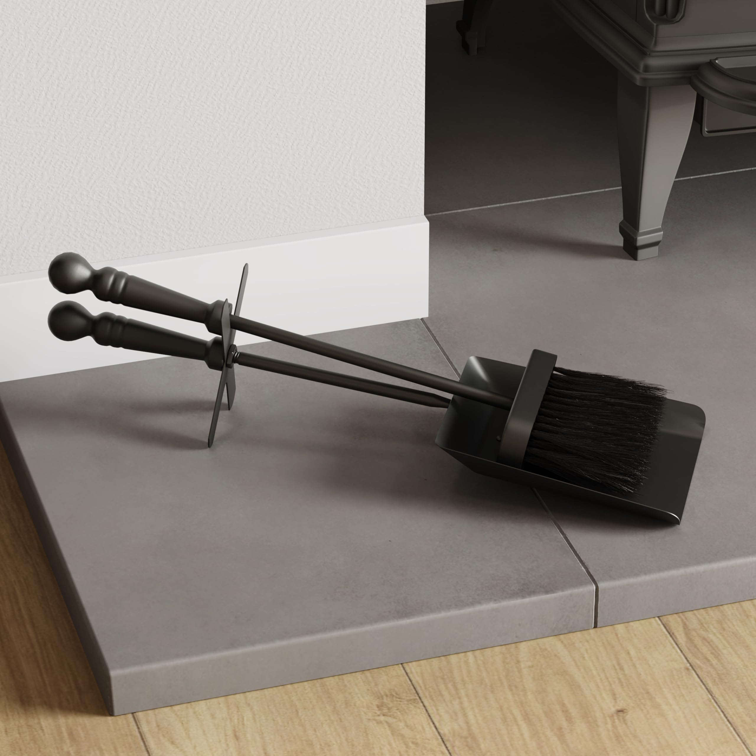 Fire Vida Hearth Shovel And Brush Set, Black Fireside Fireplace Tidy