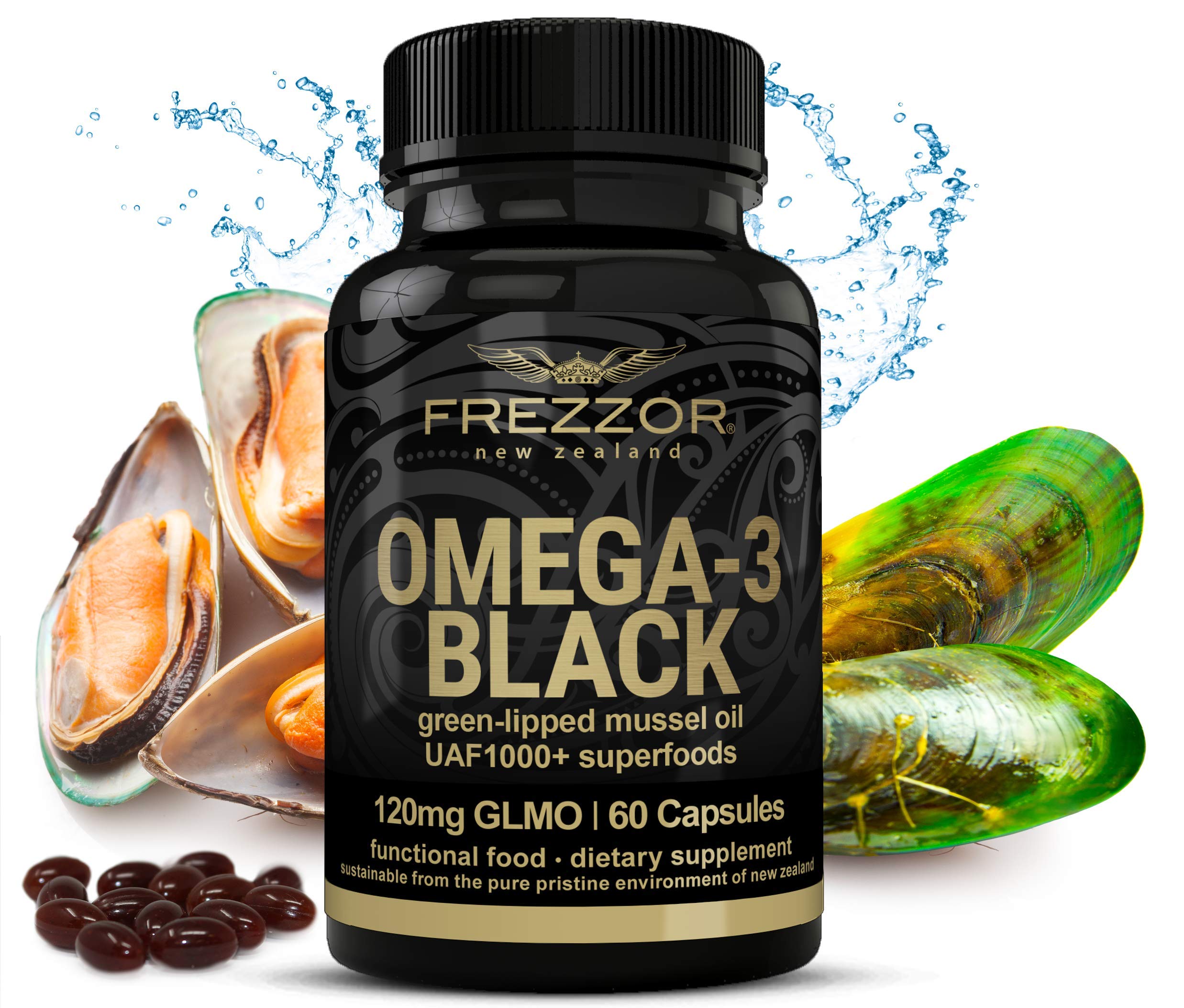 FREZZOR Omega 3 Black, Green Lipped Mussel Oil New Zealand, UAF1000+, Joint Pain Relief and