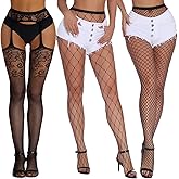 Adove Women Sexy Suspender Pantyhose Stretchy Fishnets Stockings High Waist Thigh High Fishnet Tights(3P 6059 xl l)