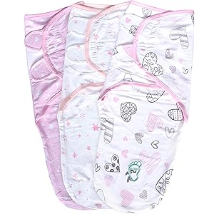 Baby Swaddle Wrap Blanket for Newborn & Infant, 0-3 Month Swaddlers Sack with Adjustable Wings, 3 Pack Breathable Sleep Wrap Sack for Girls (Blush)