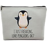Dwept I Just Freaking Love Penguins,Ok? Cosmetic Bag, Funny Penguin Makeup Bag Zipper Cosmetic Pouch Bag Travel Linen Makeup Organizer, Penguins Gifts for Women Teen Girls, Gifts for Penguin lovers