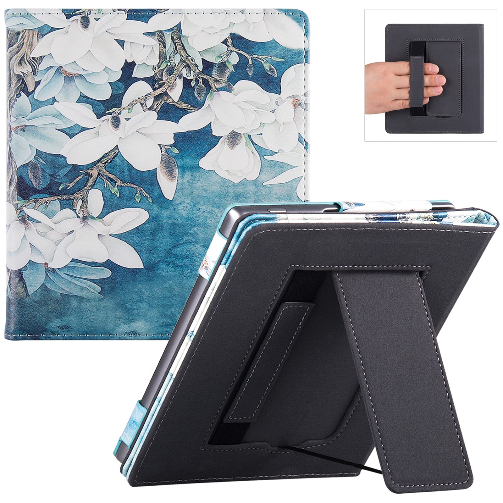BOZHUORUI Stand Case for Kindle Oasis (9th Generation 2017 Release and 10th Generation 2019 Release) - PU Leather Folio Sleeve Cover with Hand Strap and Auto Sleep/Wake (Magnolia)