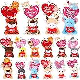 Hollowfly 30 Set Valentine Plush Bulk Valentine Classroom Gifts for Kids Mini Stuffed Animals with Cards for Students Party Favors School Exchange Prize