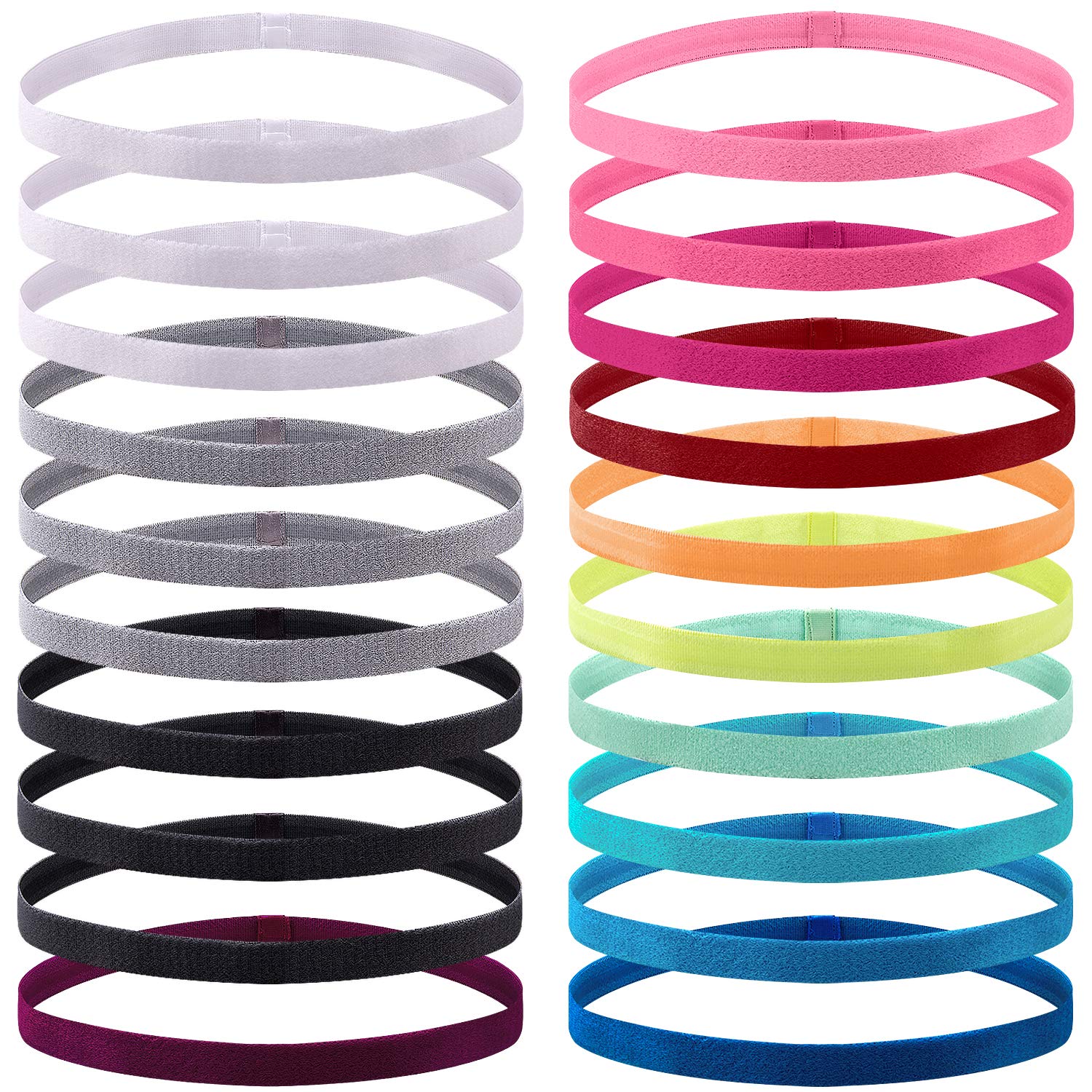 Duufin 20 Pieces Elastic Headbands Non-Slip Sweatband Sports Headbands for Women Men Yoga Running, 14 Colours