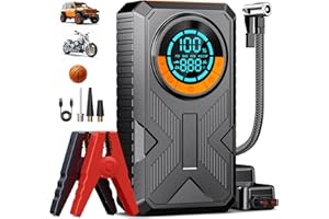 LOBELINE Jump Starter with Air Compressor, Battery Jumper Starter Portable Jump Box，Car Battery Jump Starter 8.0 Gas/7.0L Diesel 12V Portable Car Jump Starter with Tire Inflator, LED Light,Gift for Man