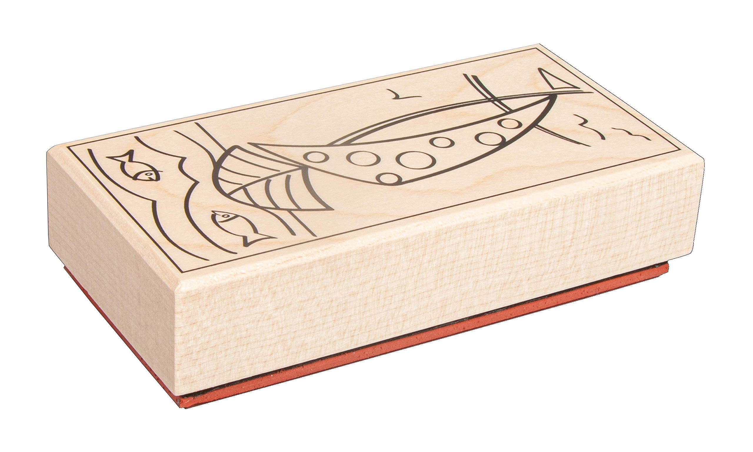 Rayher Wood Mounted Rubber Stamp with Sailboat Design, Wooden Stamp for Baptism Cards and Christian Card Making or Crafting, Butterer, 5x10cm, 29218000