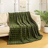 YUSOKI Luxury 3D Bubble Light Weighted Throw Blanket 1.8lb,All Ages,Home Decoration, (Olive Green,50 * 60inches)