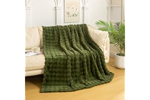 YUSOKI Faux Fur Throw Blanket with 3D Bubbles Super Soft Fuzzy Cozy Thick Blanket for Couch Chair Sofa Gift Home Décor(Olive Green,50 * 60inches)