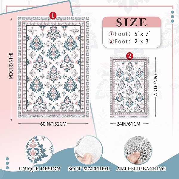 LIVCOZ WASHABLE AREA RUG 5X7 FT, VINTAGE BOHO ELEGANT SOFT NON SLIP LARGE RUGS INDOOR HOME DECOR, LOW-PROFILE FARMHOUSE ENTRYWAY FLOOR CARPET LIVING ROOM BEDROOM KITCHEN DINING ROOM DECORATION