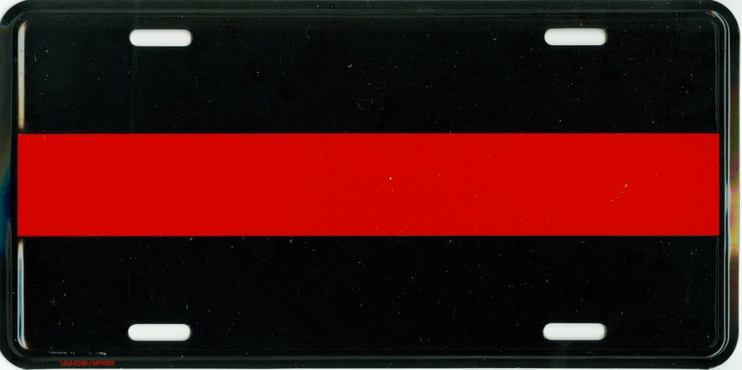 Thin Red Line Metal License Plate &ndash; 6x12 inch Black and Red America Auto Tag for Cars and Trucks &ndash; Recognize and Support The Courage of Firefighters, Fireman