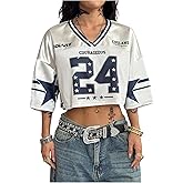 GORGLITTER Women's Crop Jersey Shirts Number Graphic Y2k Tops Short Sleeve T-Shirt Streetwear Sportswear