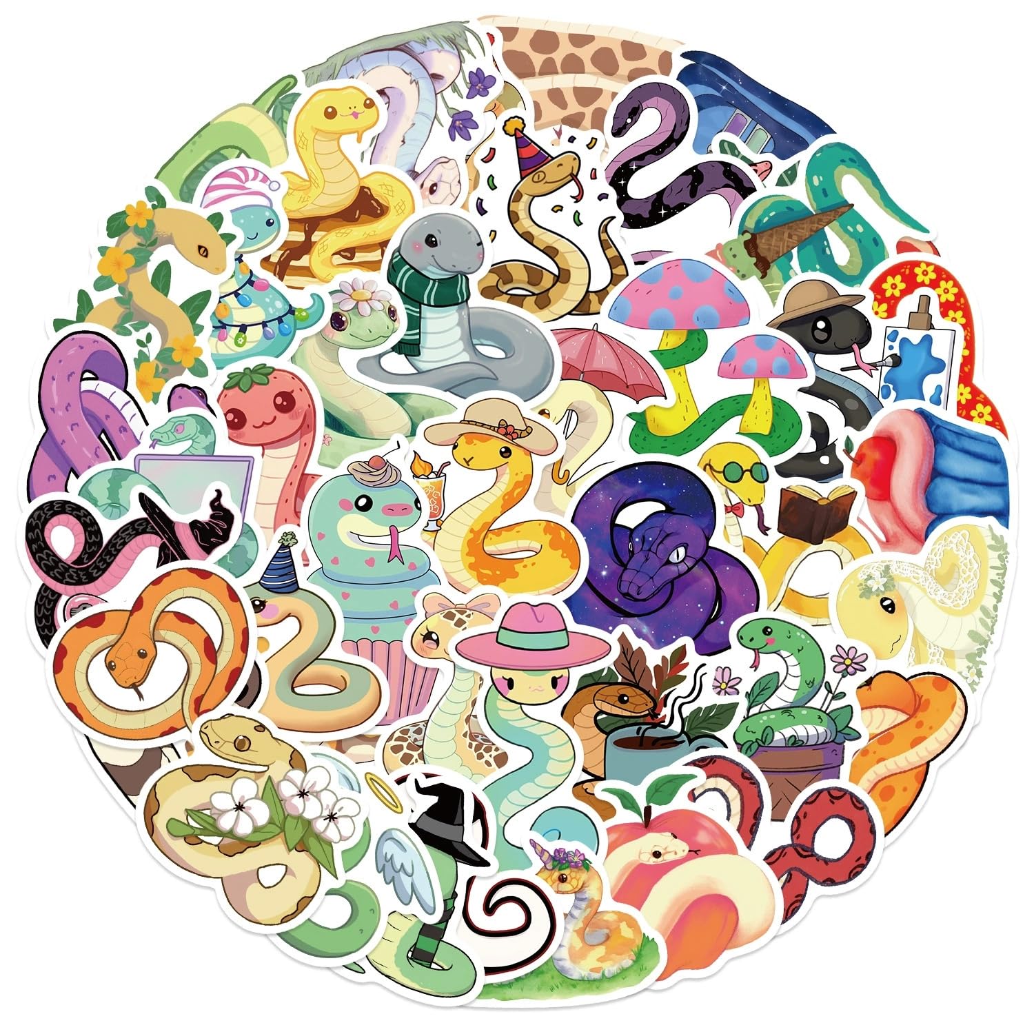 50 Pcs Snake Stickers for Kids Teens Adults Boys Girls Gift,Funny Reptile Animal Snake Decals Pack for Laptop,Skateboard,Luggage,Car,Bike,Cup,Computer,Water Bottle Decor,Vinyl Waterproof Stickers — image 1
