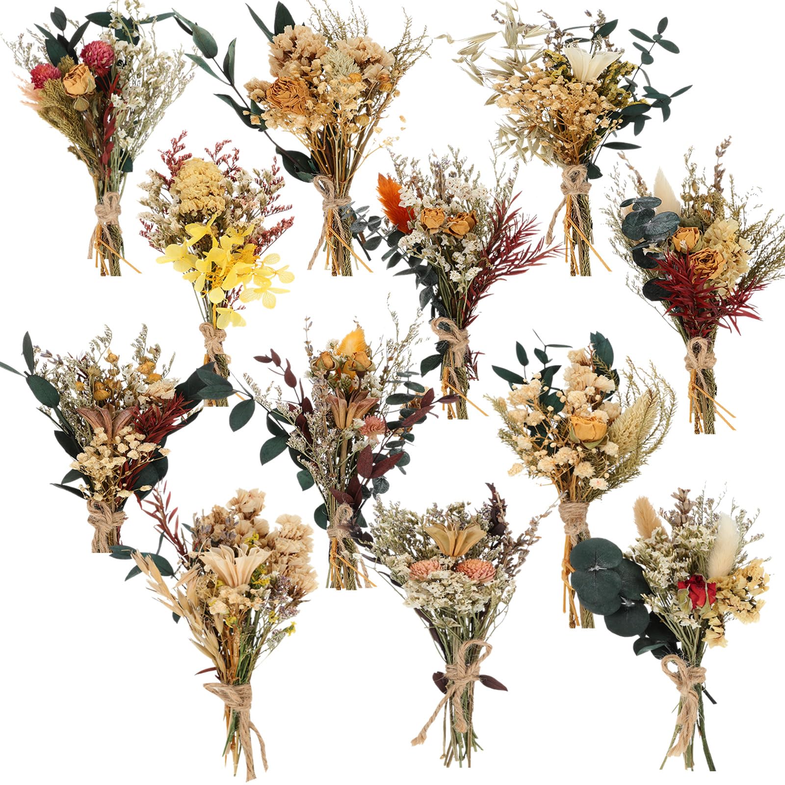 Photo 1 of Layhit 12 Pack Boho Dried Flower Bouquet Mini Wedding Handmade Dry Flowers Decor for Vase Crafts DIY Photo Boutonniere for Men Floral Plant for Bridesmaid Gift Birthday Decor