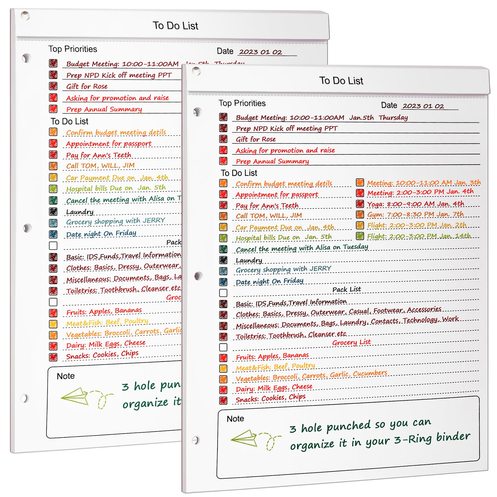 Photo 1 of UpUDo To Do List Notepad 8.5" X 11", Daily Task Planner with Checklist, 52 Sheets Tear Off Note Pad with Calendar, Work and Personal Organized, A4 Size, 3 Hole Punched - 2 Packs