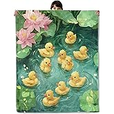 onlcuk Duckling Blanket, Cozy Flannel Cute Duck and Lotus Pond Illustration Blankets, All Season Soft Throw for Travel Home Decor, Lightweight Sofa Bed Throws, Gifts for Girls Boys Kids, 50"×60"
