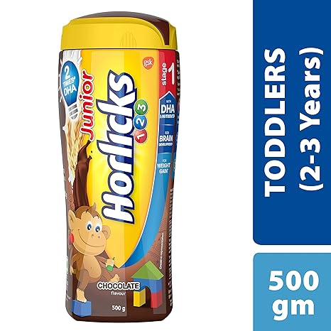 Junior Horlicks Stage 1 (2-3 years) Health & Nutrition drink - 500 g Pet Jar (Chocolate flavor)