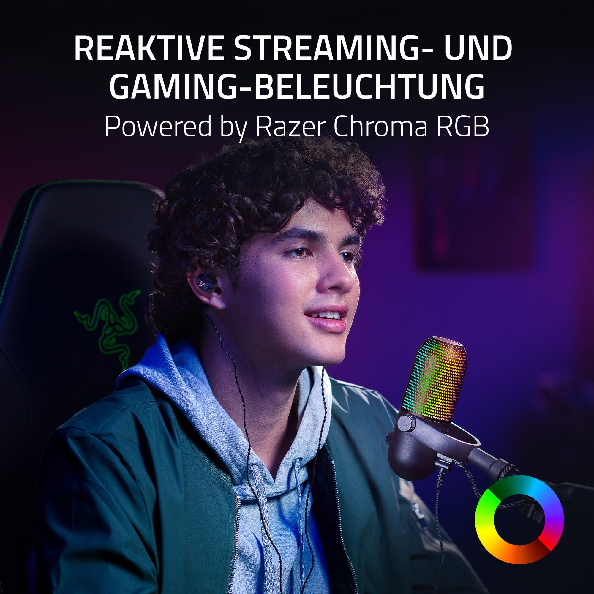 Razer Seiren V3 Chroma - RGB-USB-Mikrofon mit Tap-to-Mute (Reaktive Beleuchtung, Supernieren-Kondensator-Mikrofon, Digitaler Verstärkungsbegrenzer und integrierter Schockdämpfer) Schwarz 2