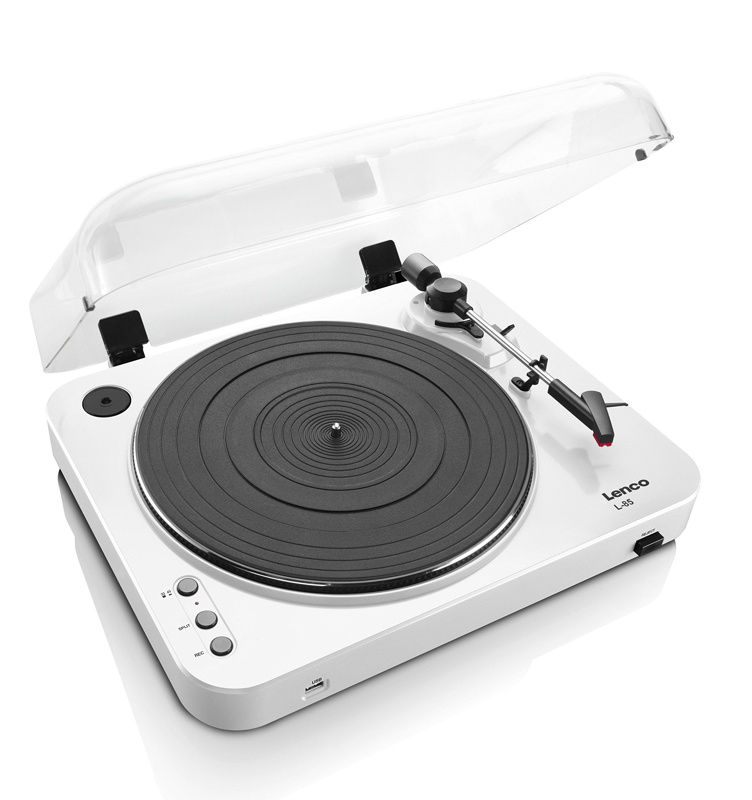 Lenco L-85 White | 33 & 45 RPM Semi-Automatic Belt Drive USB Turntable for Vinyl with Integrated Stereo Pre-Amplifier and Moving Magnetic Cartridge (MMC) - White Record Player