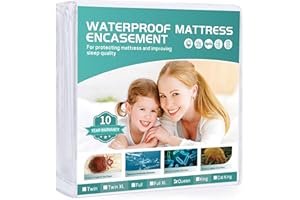 WINKAURA 60"x80" Queen Mattress Protector(6-10 in. Deep) Waterproof Mattress Cover Zippered Soft Breathable Skin-Safe Encasement for Queen Bed Sheets