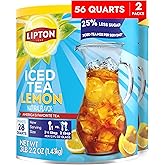 Lipton Reduced Sugar Lemon Iced Tea Mix, Makes 28 Quarts, Pack of 2 | Black tea with lemon flavor and 25% less sugar per serving than regular Lipton Powdered Iced Tea Mix