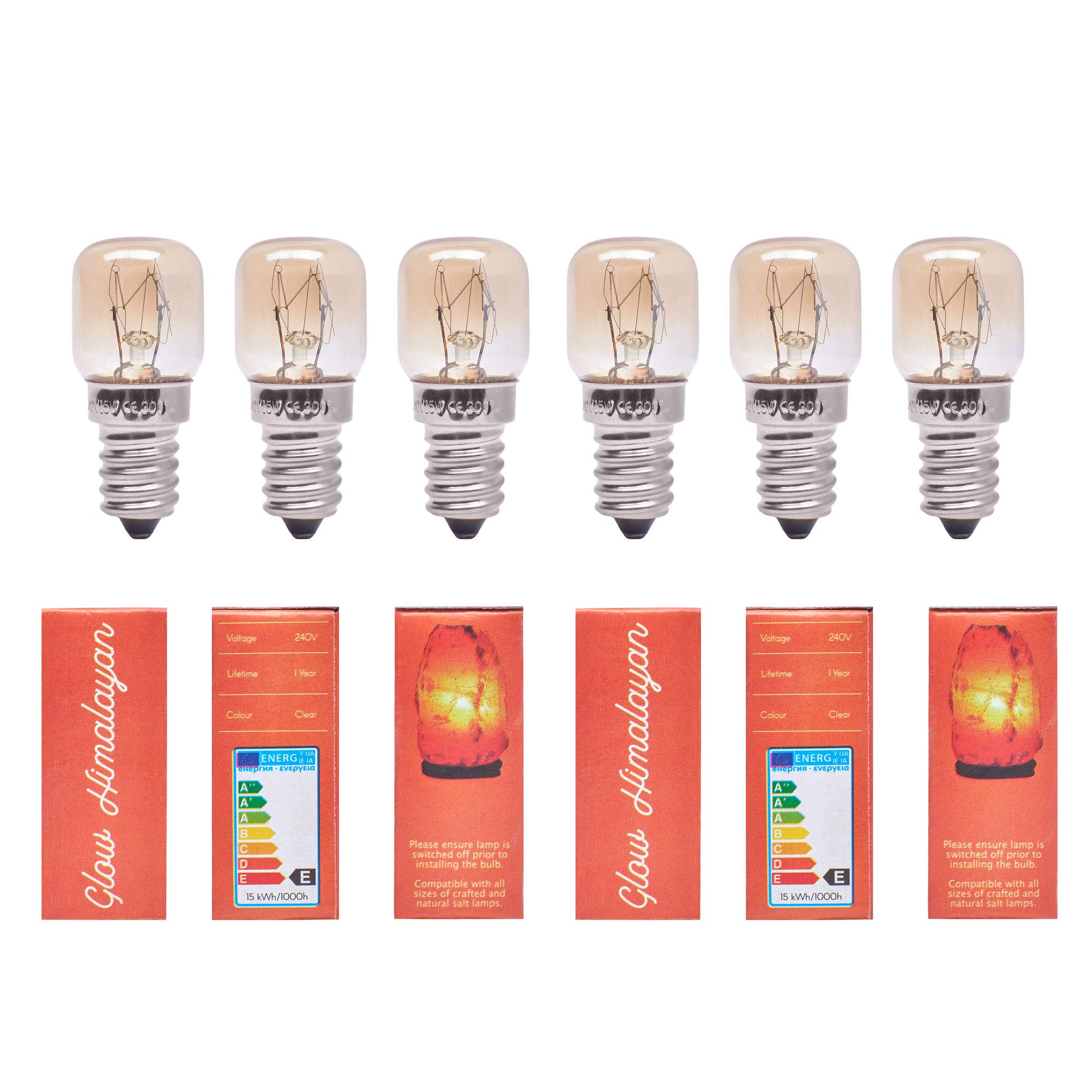 6 Pack 15W Bulb for Himalayan Salt Lamps, Dimmable E14 Socket. Original Replacement. One Year Warranty. Glow Himalayan.