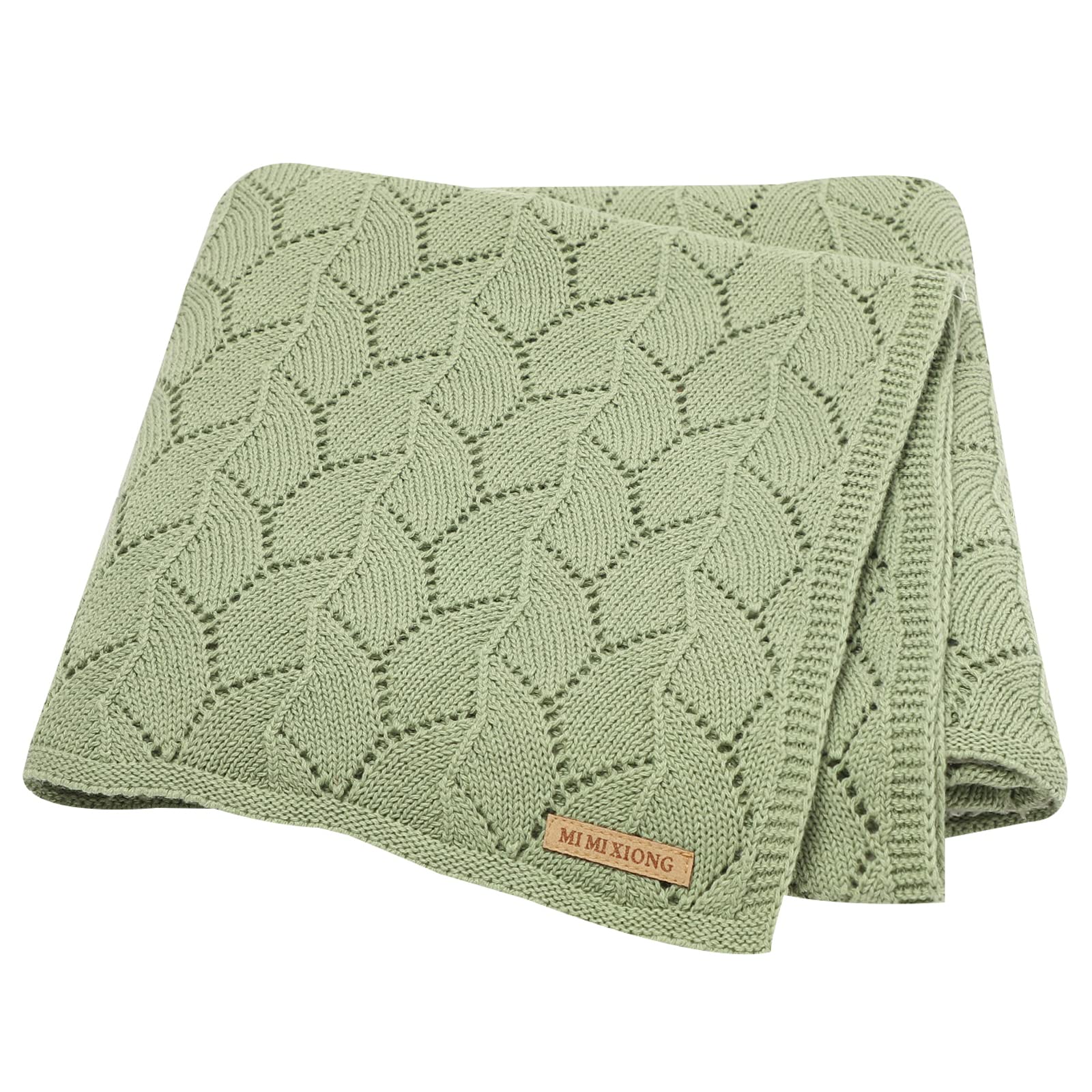 LAWKUL Cellular Blanket Baby 100% Cotton Knitted Soft Knit Crochet Blankets for Newborn Boy Girls Toddler 100x80cm Light Green