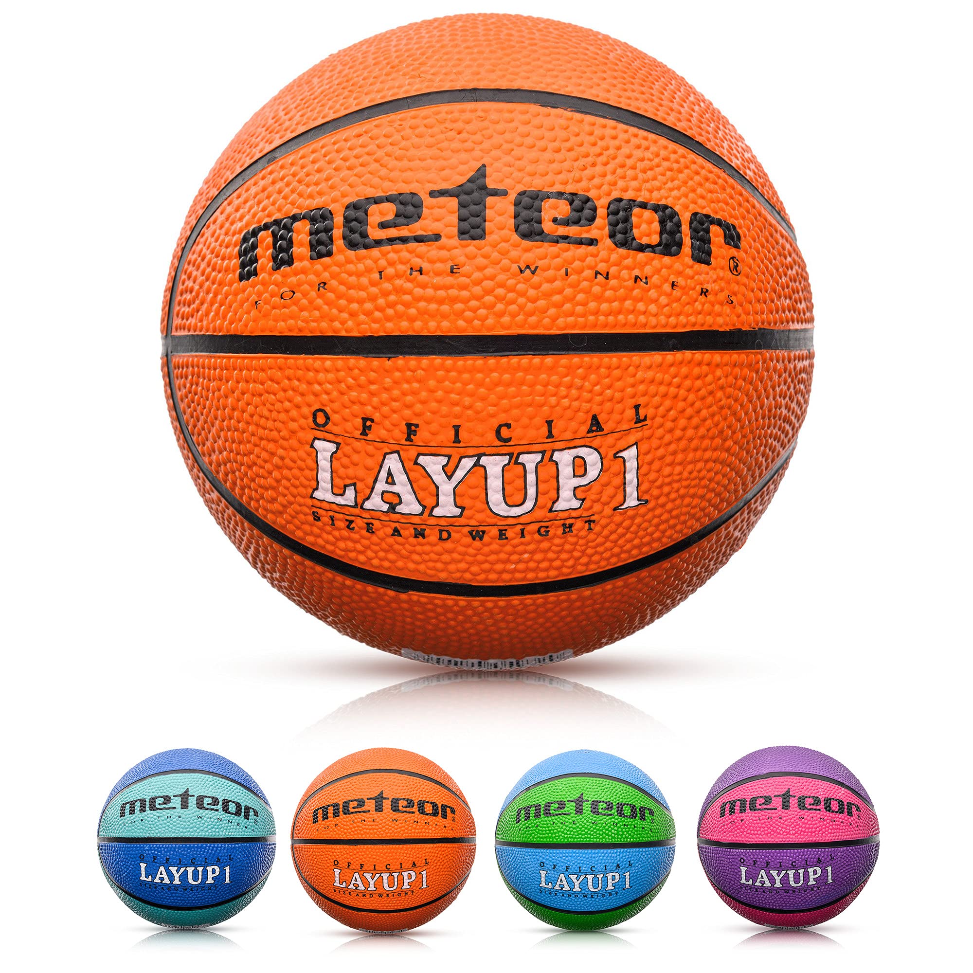 meteor Layup Basketball – Durable Rubber Surface for Outdoor & Indoor Play – Mini Ball Deep Grooves for Better Grip – Colorful Design for Visibility – Basket ball - Size 1 - Orange