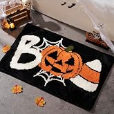 DyeFury Boo Halloween Bath Mat, Black & Orange, Non-Slip, Washable | Halloween Bathroom Decor