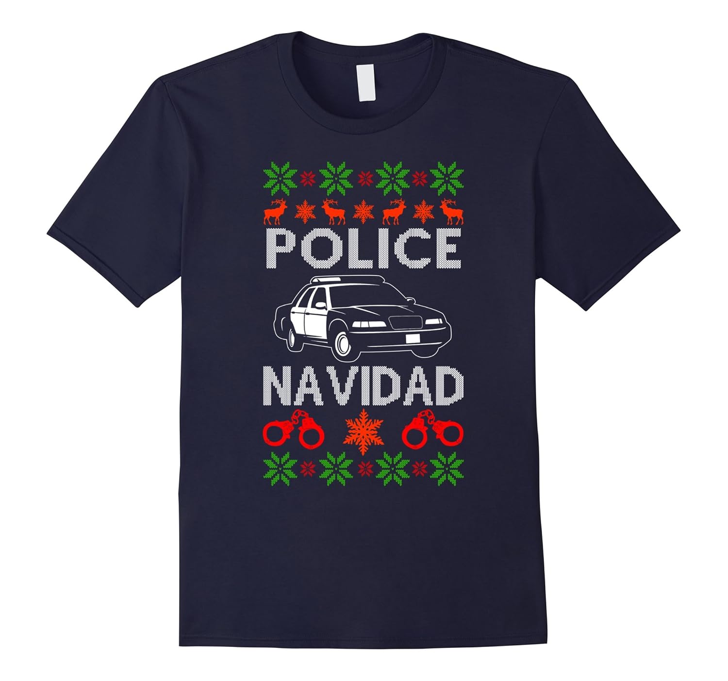 Police Ugly Christmas Sweater Funny Holiday T-Shirt-ANZ