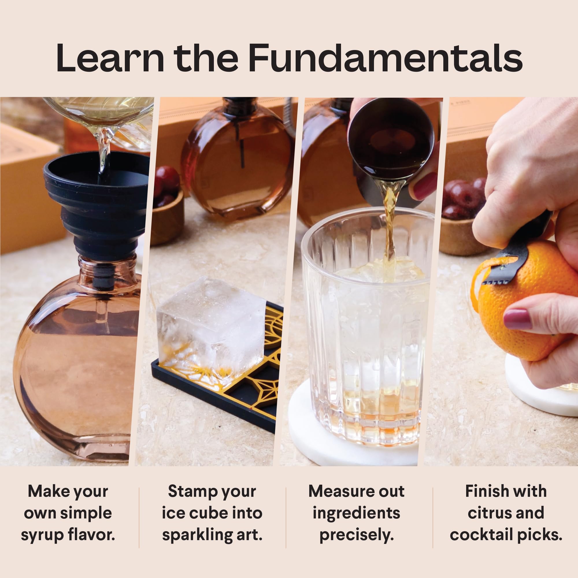 Whiskey Cocktail Kit | Cool Bar Accessories Including Engraving Ice Cube and Mold to Make Unique Gifts for Dad and Mixologist Using Old Fashioned Mixology Tool Set