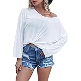 FEMLE Womens Oversized Mesh Sheer Sparkly Top Glitter See Through Tops Tee Shirt Long Sleeve Concert Rave Party Outfits