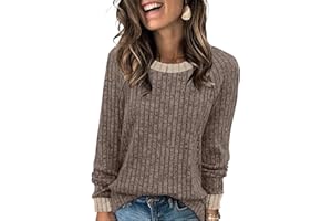 WIHOLL Long Sleeve Shirts for Women Lightweight Sweaters Fall Outfits 2025 Color Block Winter Clothing Dressy Casual Soft