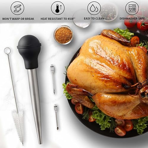 Poire à Sauce En Inox 304 Home Servz - Avec Aiguille Injection Et Brosse Nettoyage Pour Viandes