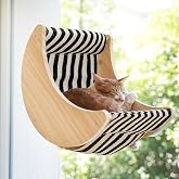 HAPYKITYS Cat Window Perch, Plywood Moon Bed with 4 Heavy-Duty Suction Cups | Window-Mounted, Drill-Free, Up to 40 lb Support, For Small to Medium Cats, Spacious Lounging Area, Machine-Washable Pad