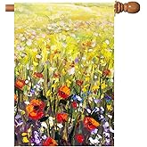 Txtains Watercolor Poppies Flowers Farm Landscape Spring Summer Art Seasonal House Flag 28 x 40 Inch Double Sided Garden Yard Outdoor Banner Decor