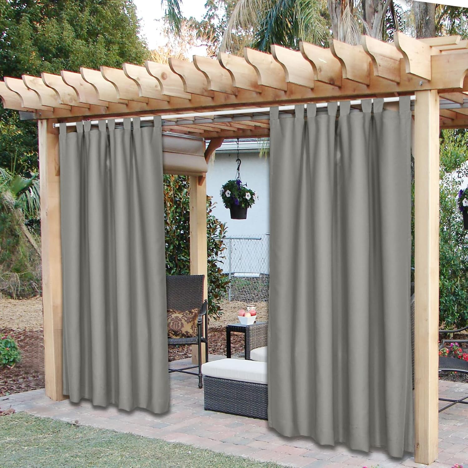 Outdoor Curtains - Frelement Blackout Outdoor Curtains Tab Top for Pergola Balcony Water Repellent Heat Insulated Outside Patio Drapes 100W x 102L (1 Panel) Grey
